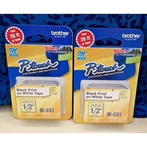 GENUINE BROTHER M231 P-TOUCH LABEL‎ TAPE, M-231 M231 1/2" BLACK ON WHITE NEW